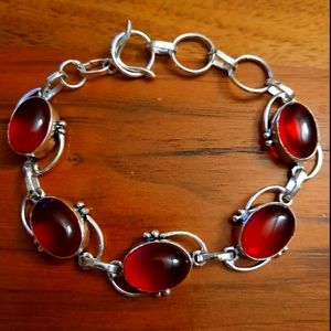 Faux red onyx silver plated bracelet woman jewelry
